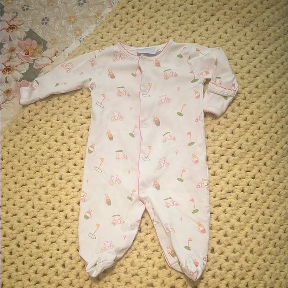 Little English Pink & Green Golf Footie 0-3m